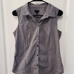 Talbots Black and White Gingham Sleeveless Shirt